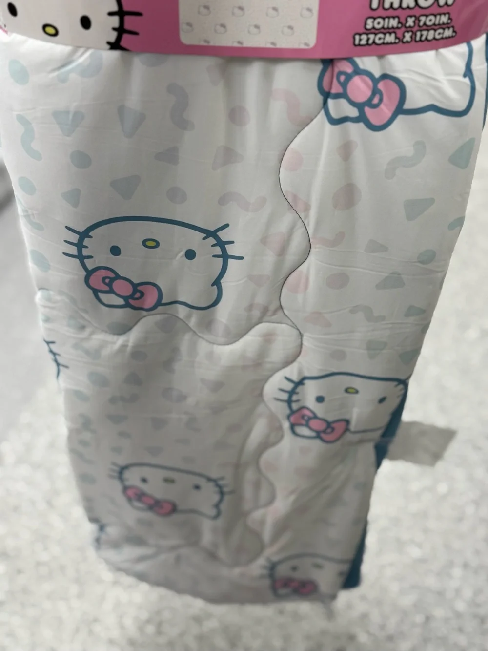 Hello Kitty Throw Blanket in White with Pink and Blue Accents